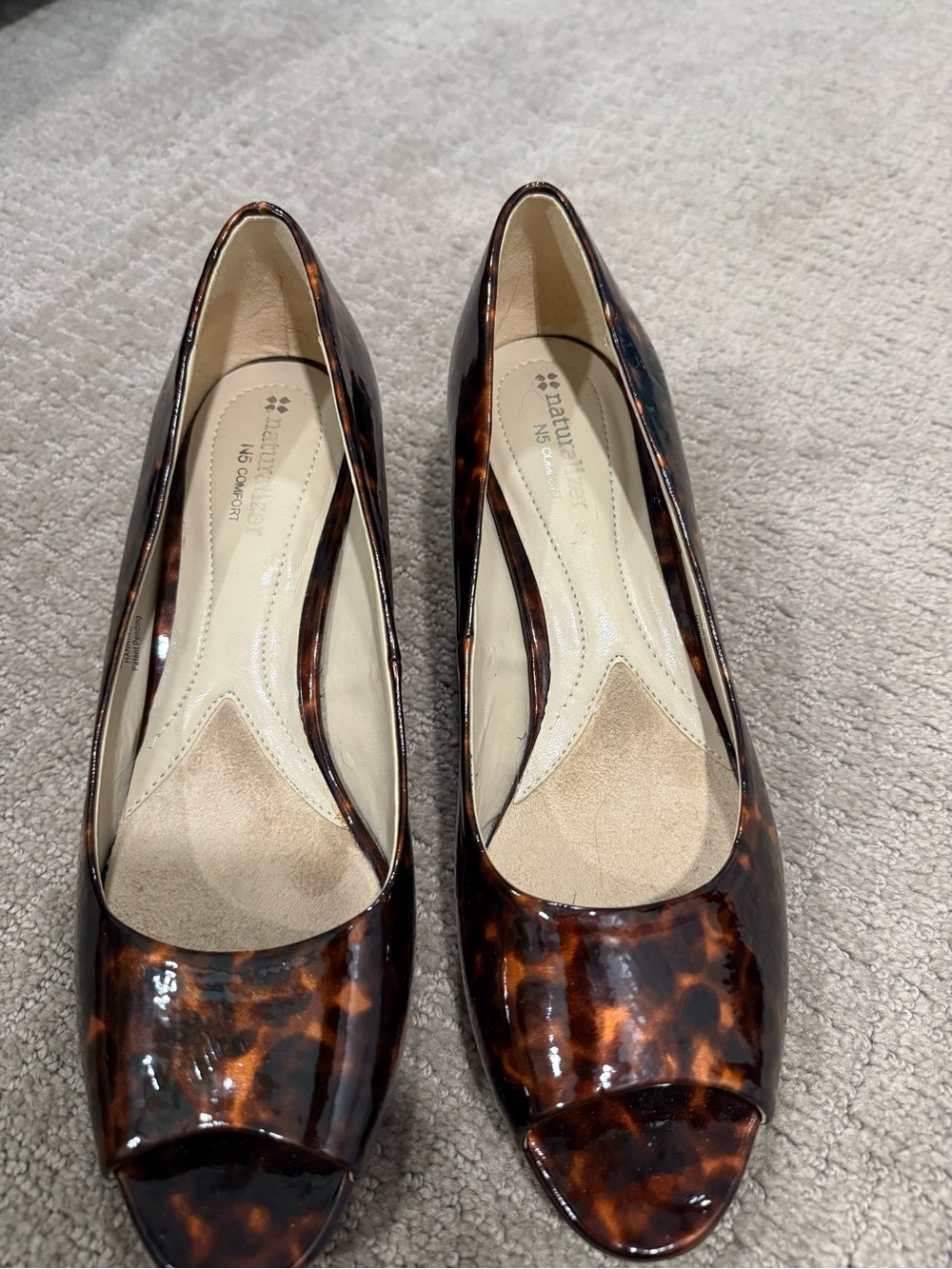 Naturalizer Tortoiseshell Patent Peep-Toe Heels - US Sz 8.5 EUC
